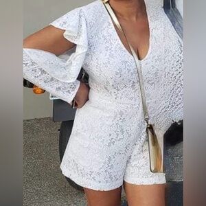 BCBGMaxAzria White Lace Romper